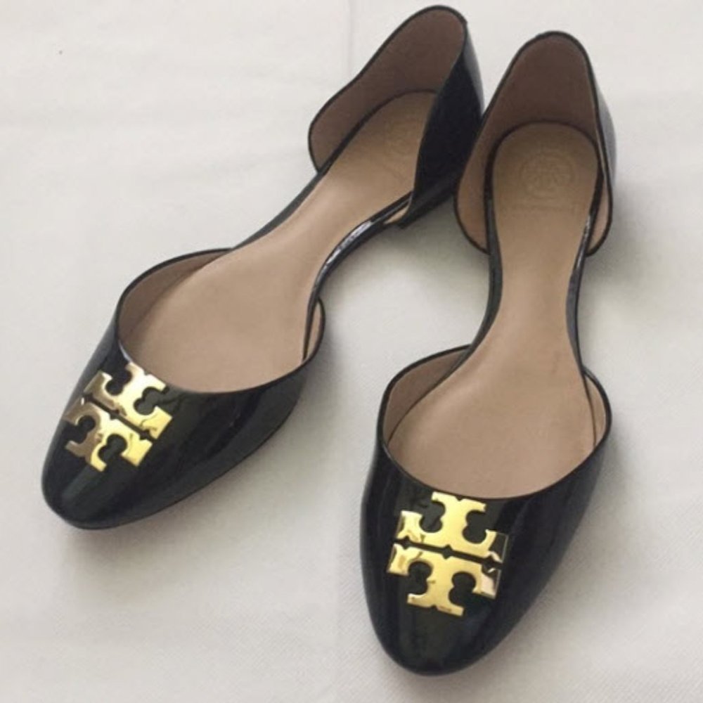 8.5 Tory Burch Black D'orsay Patent Flats